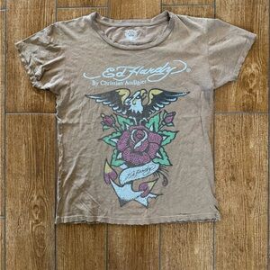 Ed Hardy Brown Rhinestone Eagle Women's Top